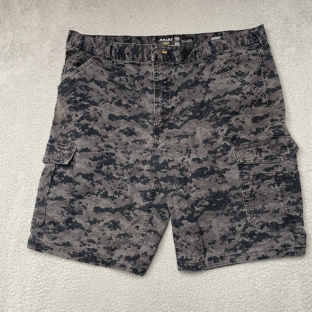 Ariat Rebar M4 Shorts Mens 40 Grey Black Digital Camo Relaxed Made Tough Cargo